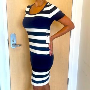 Sophisticated Nautical Stretch & Navy/White Striped Dress